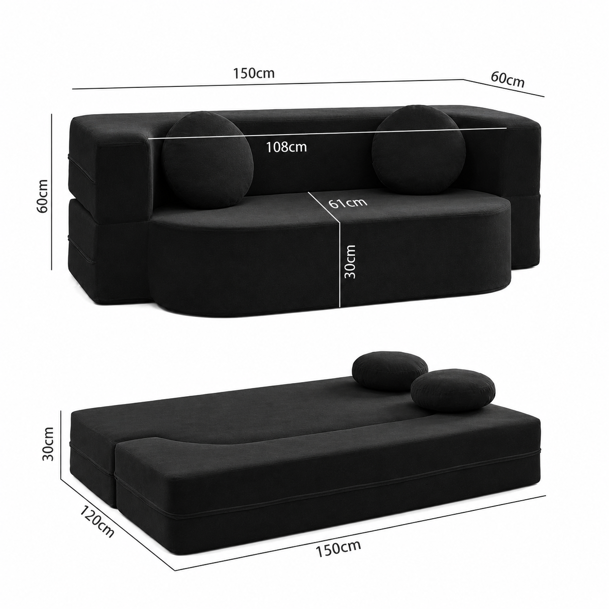 Sofá Cama Vixe 2 Plazas Con Cojines – Tapizado Bouclé, Sin Patas, 2 Colores