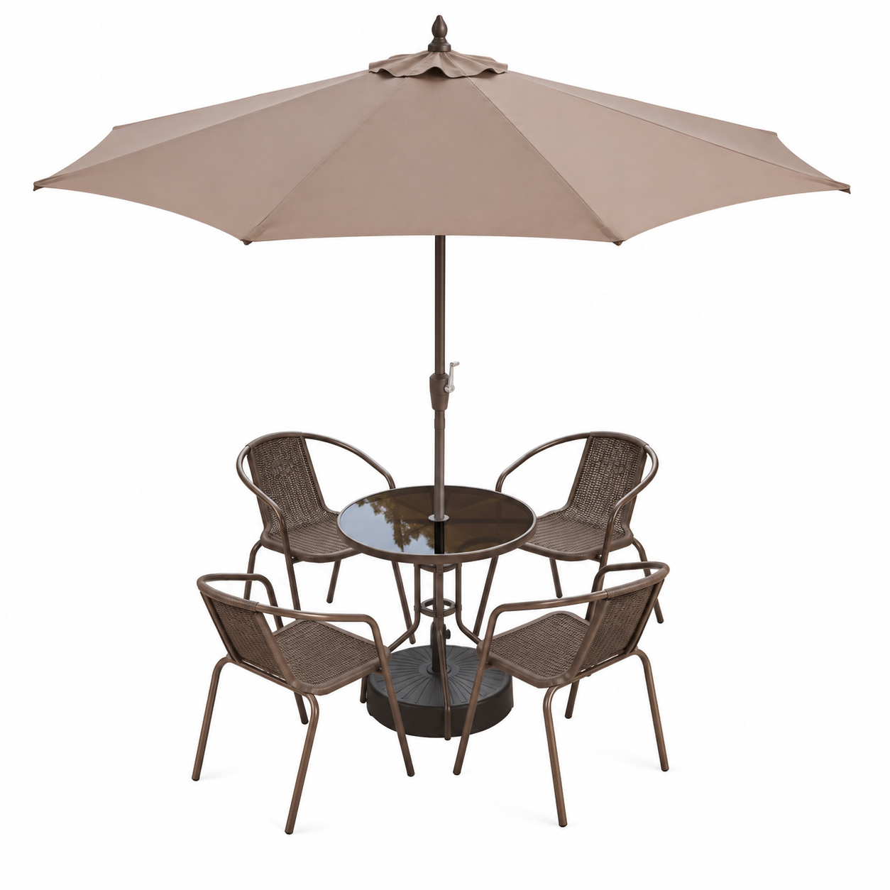 Conjunto de patio moderno Oscar negro con sombrilla - Mesa y sillas de comedor de exterior contemporáneas 6 piezas