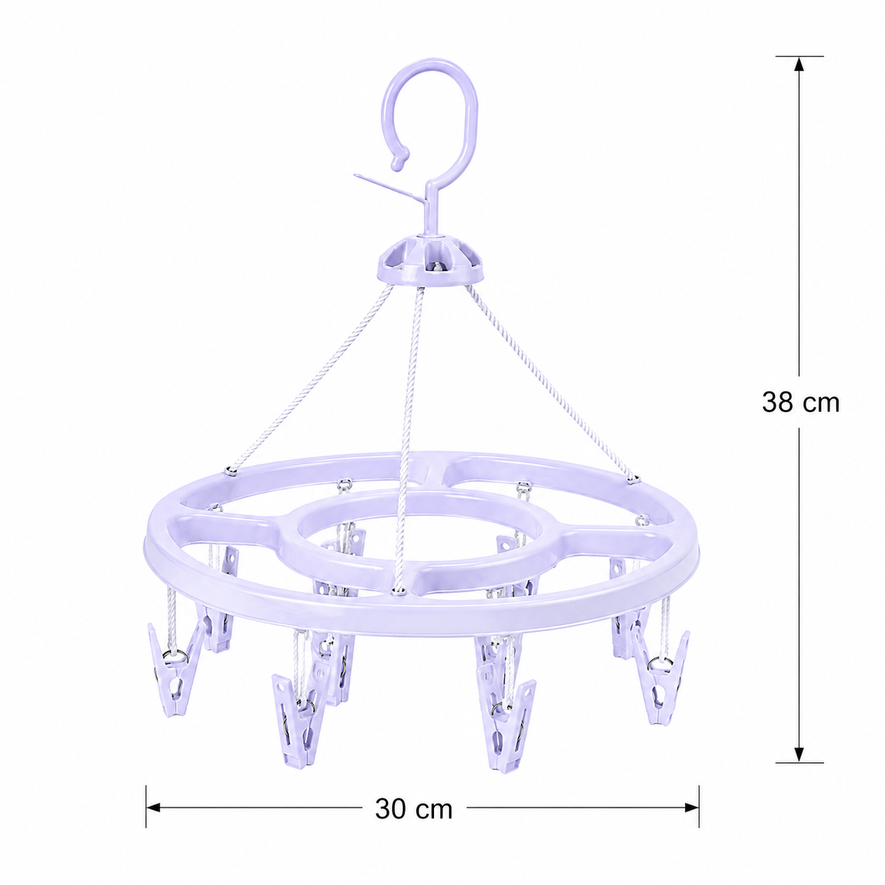 Tendedero circular plegable con 12 pinzas Lilia — 30 × 38 cm, color morado
