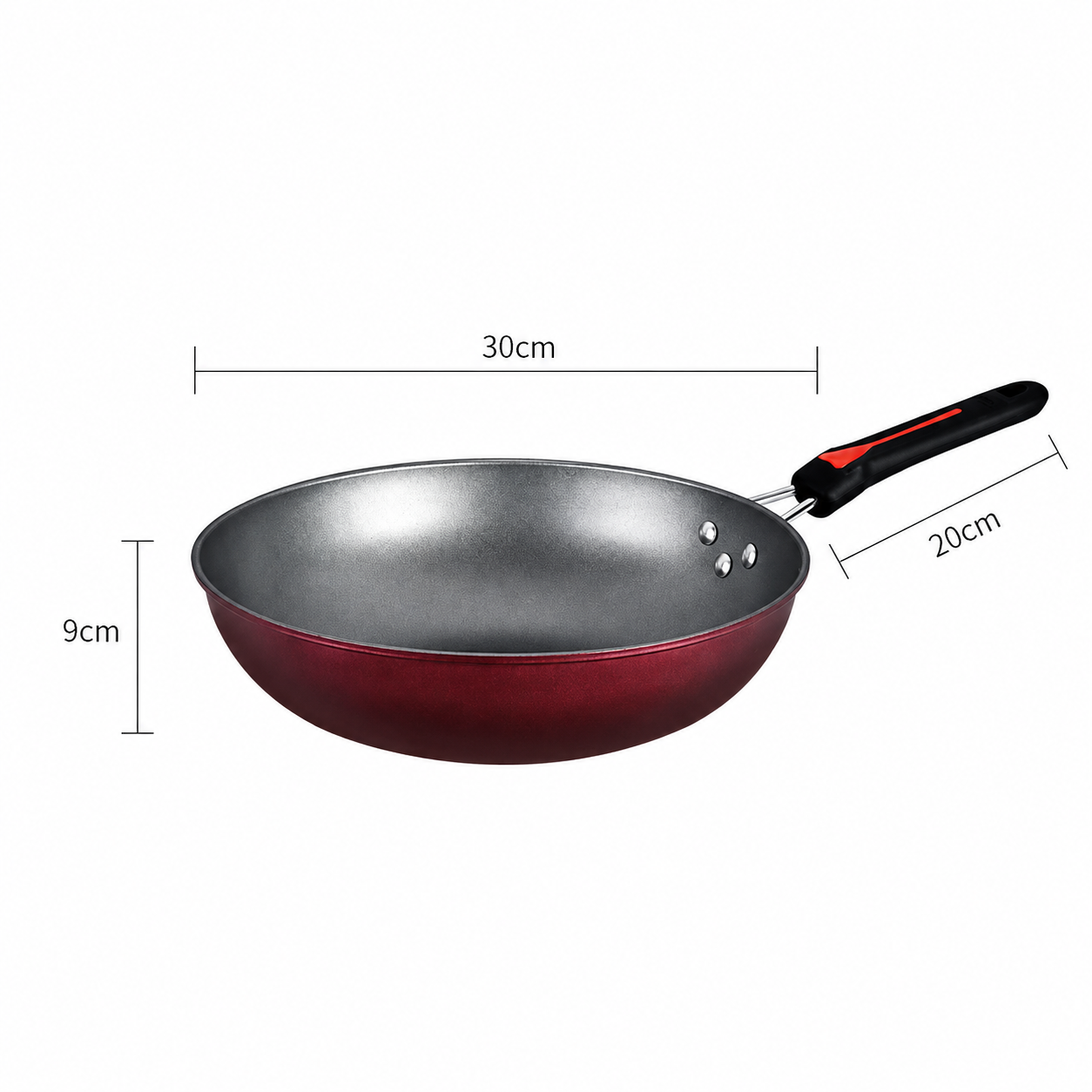 Set de cocina antiadherente 3 piezas Paulette — wok, sartén y tapa de vidrio, color granate.