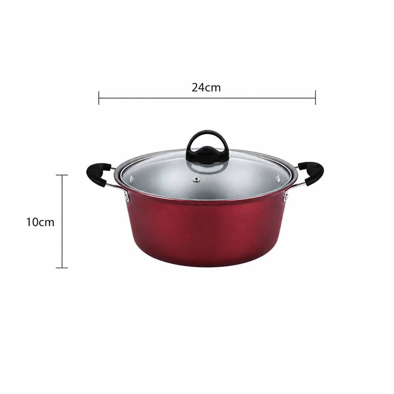 Set de cocina antiadherente 3 piezas Paulette — wok, sartén y tapa de vidrio, color granate.