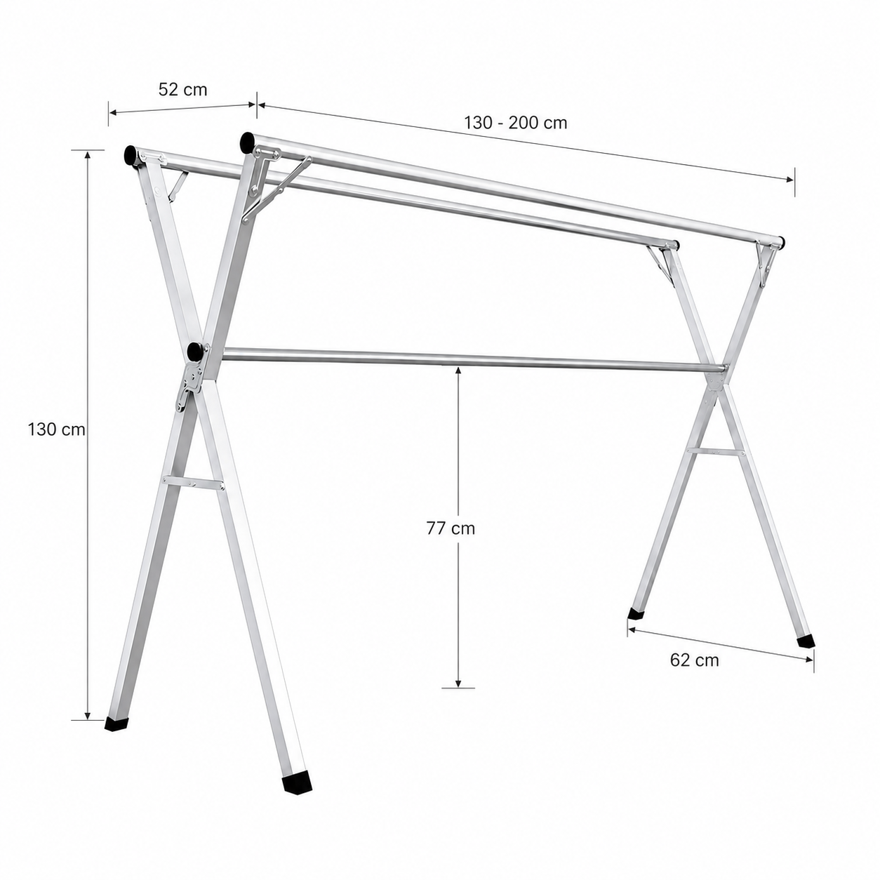 Tendedero de pie plegable 3 barras galvanizadas Mirta — estructura en X, 1.6 m o 2.0 m.
