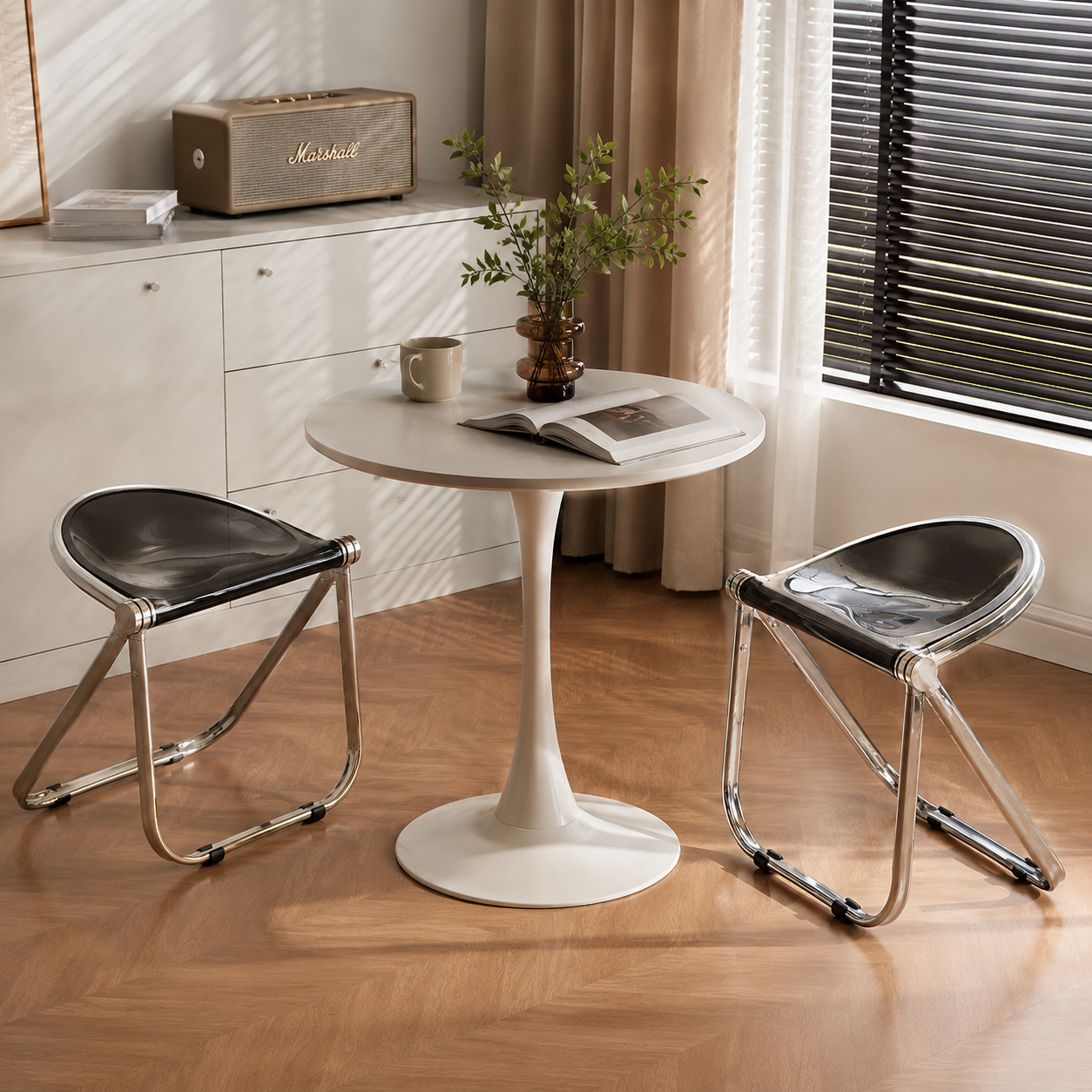 Taburete Plegable Vintage con Asiento Acrílico Luna
