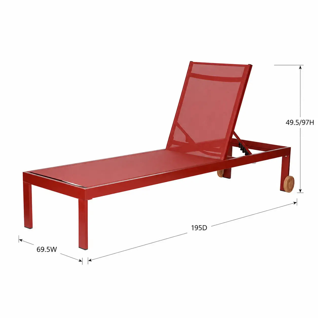 Camastro de Exterior Ember - Tumbona Reclinable con Ruedas Malla Teslin Aluminio Rojo