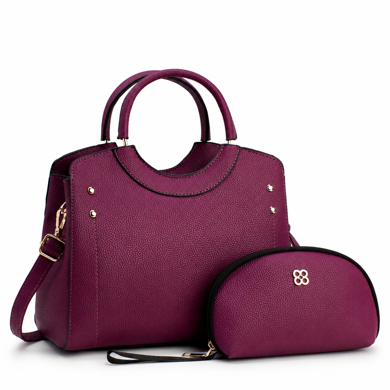 Set bolsa tote Cecilia de piel sintética con cosmetiquera — herrajes dorados