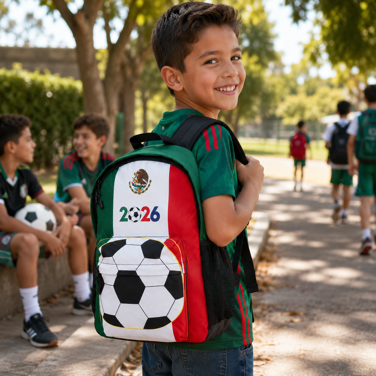 Mochila infantil México 2026 — edición especial Mundial de fútbol