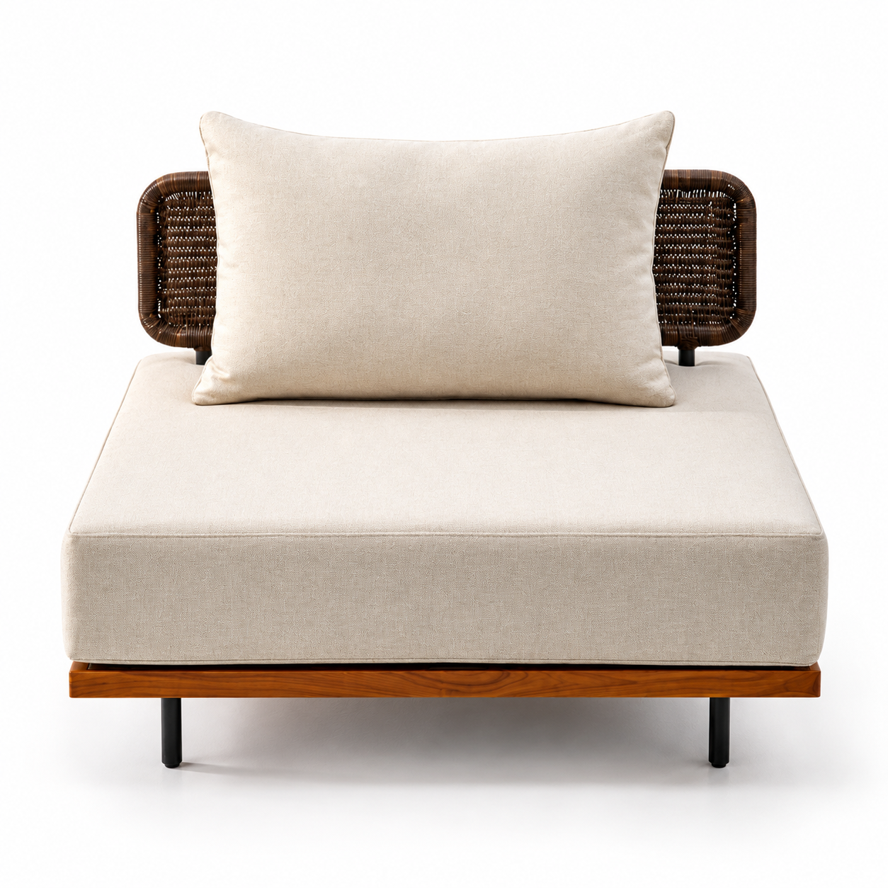 Sofá Individual de Exterior Brazu con Cojín y Respaldo Trenzado | Beige y Café | CASA PUNTO