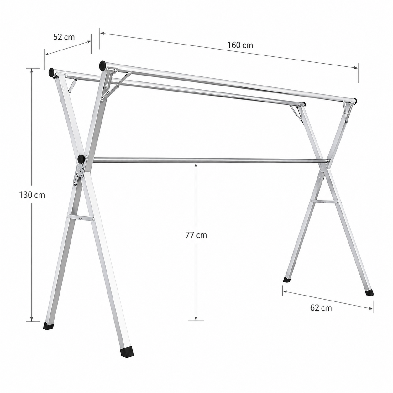 Tendedero de pie plegable 3 barras galvanizadas Mirta — estructura en X, 1.6 m o 2.0 m.
