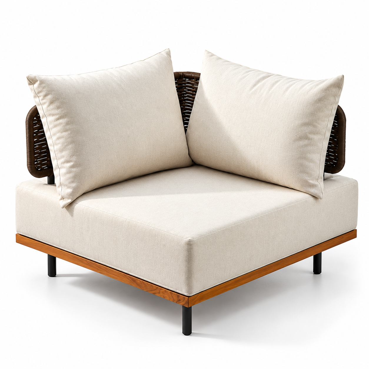 Sillón Esquinero Modular con Asiento Acolchado y Dos Cojines - Coleccion Clash | Beige y Café | CASA PUNTO