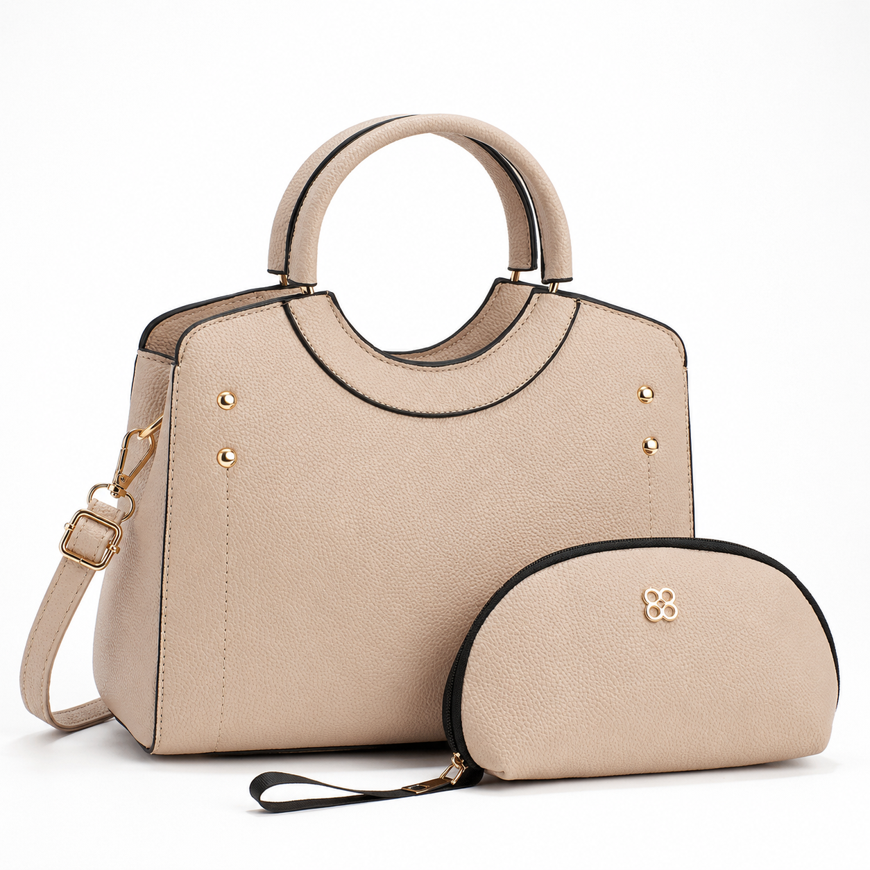 Set bolsa tote Cecilia de piel sintética con cosmetiquera — herrajes dorados