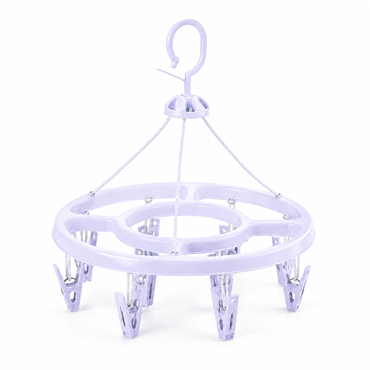 Tendedero circular plegable con 12 pinzas Lilia — 30 × 38 cm, color morado