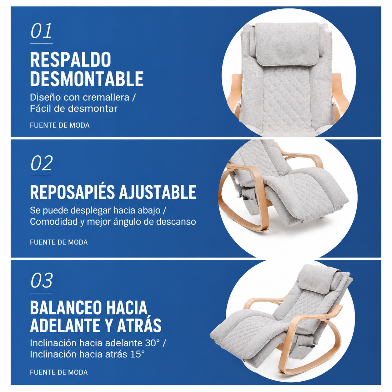Mecedora de masaje eléctrico estilo escandinavo Haydee — lino beige, madera natural, control inteligente.