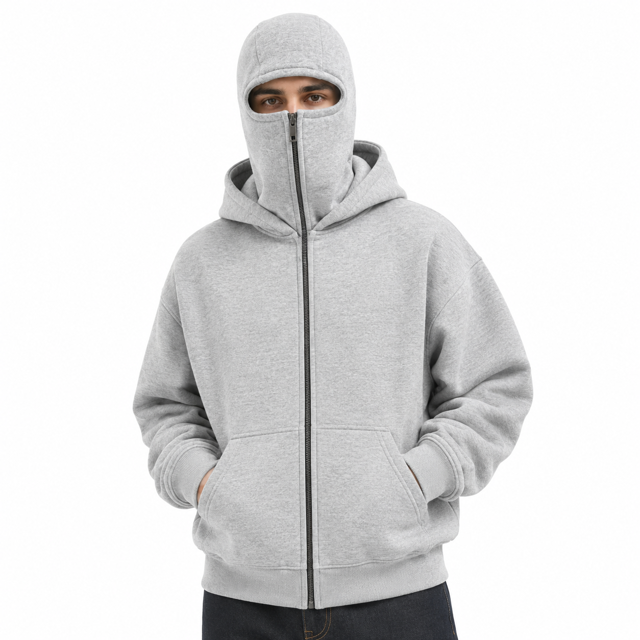 Chamarra Hoodie Oversized con Capucha Balaclava Integrada para Hombre