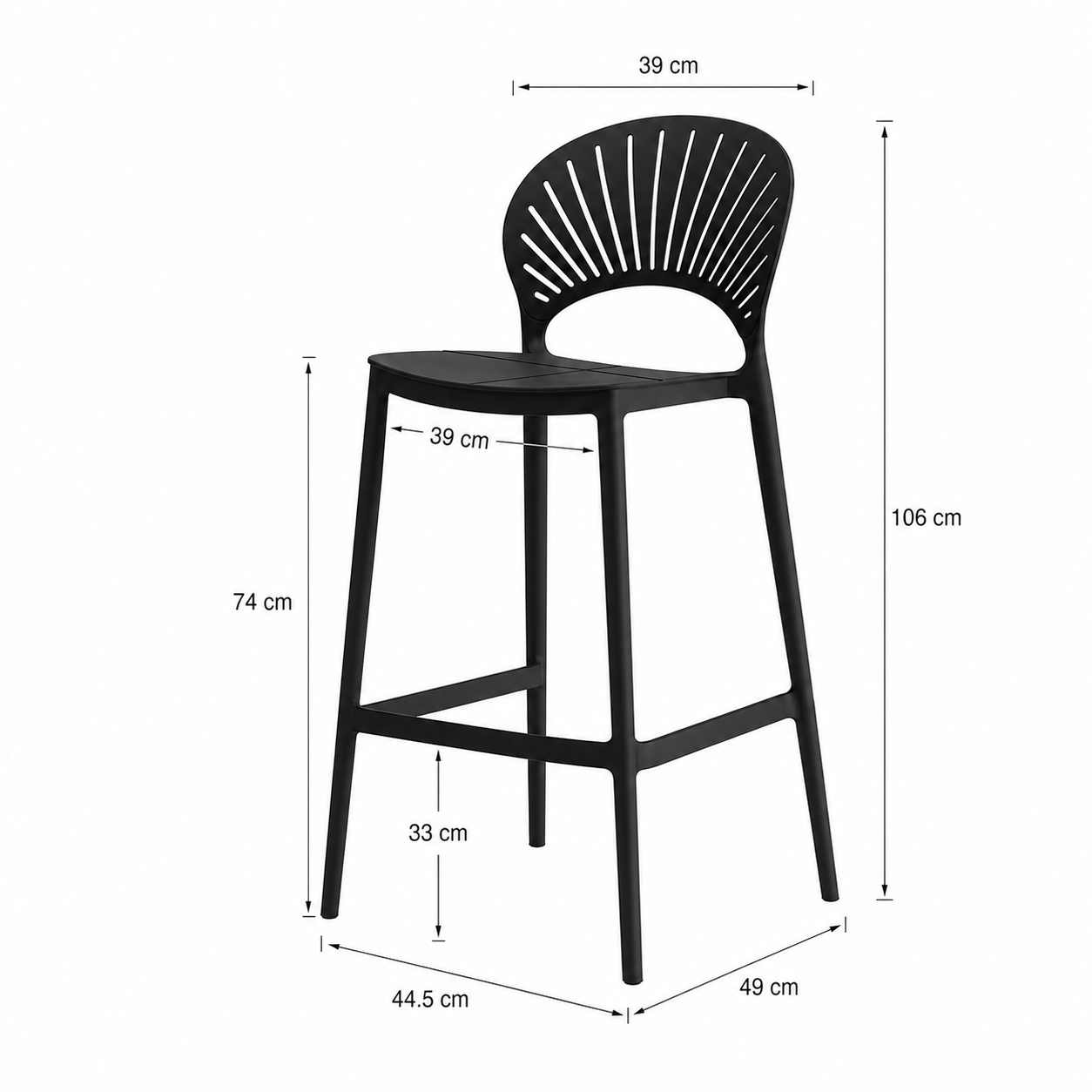 Silla alta de bar Sol Danet — polipropileno PP respaldo abanico