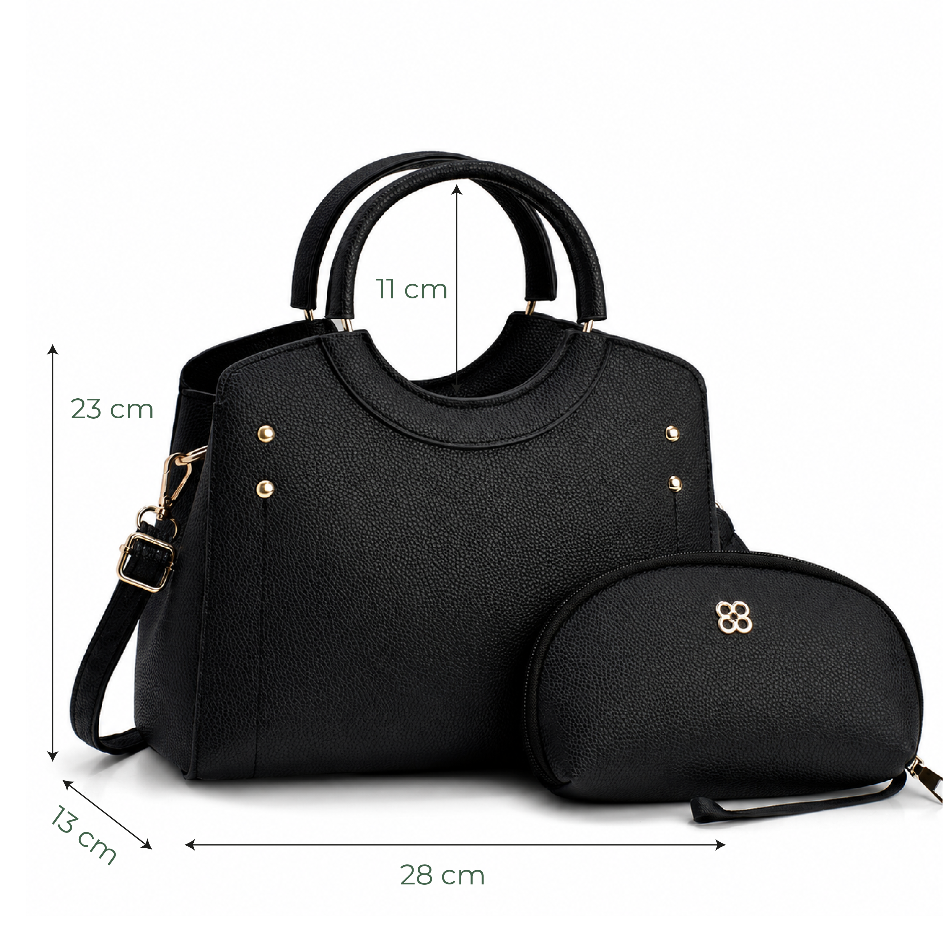 Set bolsa tote Cecilia de piel sintética con cosmetiquera — herrajes dorados