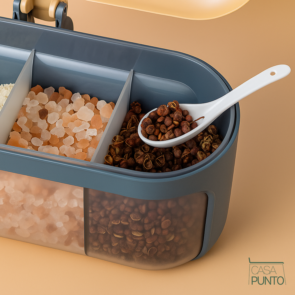 Hanna Caja de especias de 4 compartimentos con cucharas - Organizador de cocina modular
