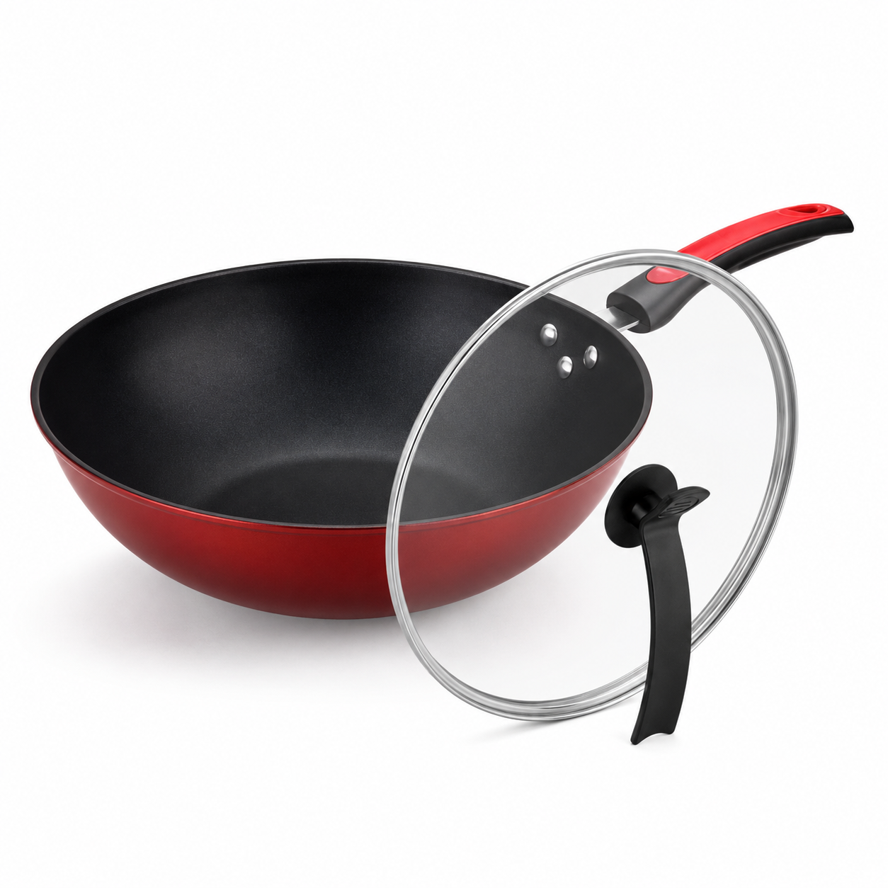 Sarten Wok antiadherente sin humo 3 piezas Quirina — set con tapa de vidrio