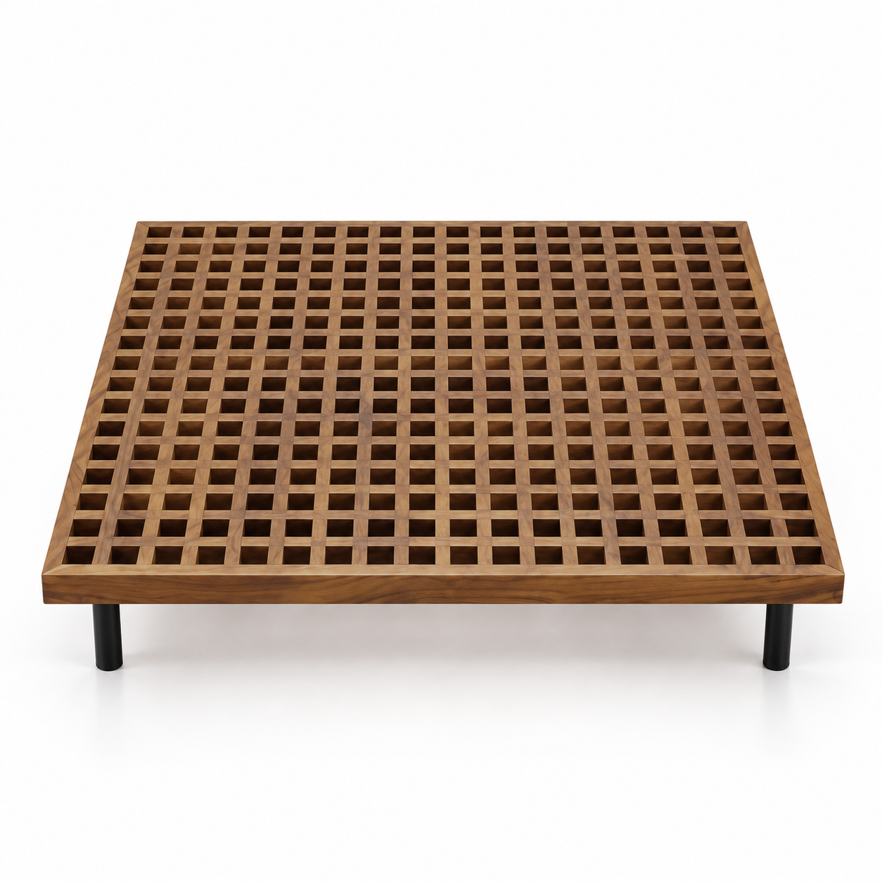 Mesa de Centro Cuadrada para Exterior con Cubierta de Rejilla, Coleccion Clash/Vianey | Café y Negro | CASA PUNTO