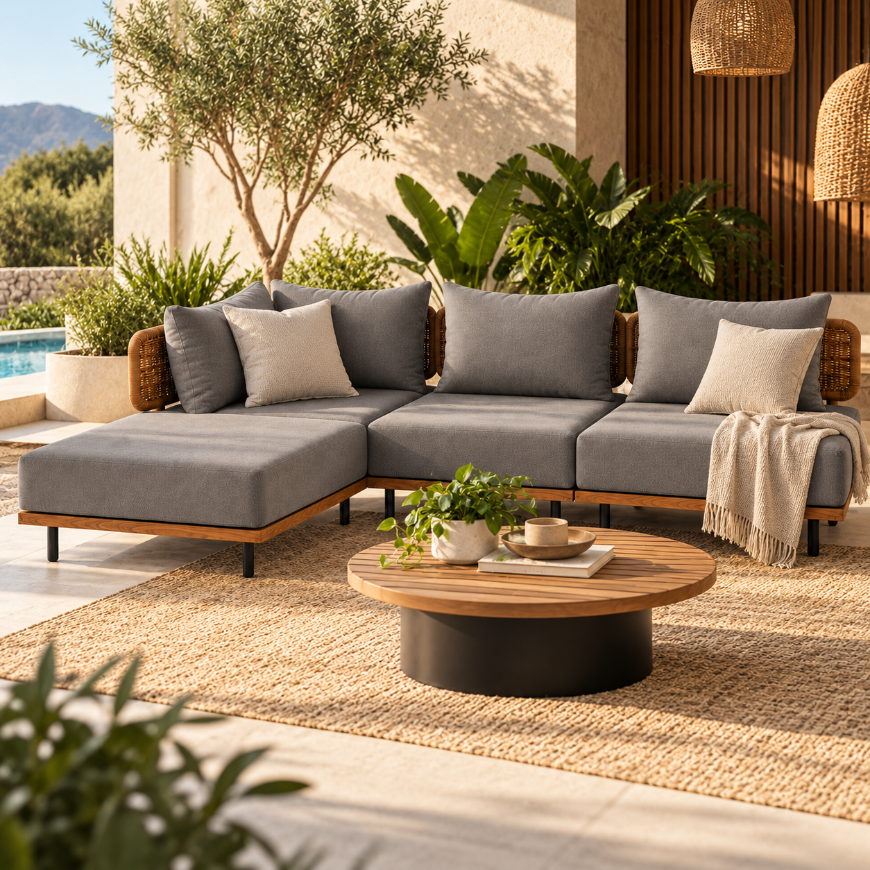 Sofá Esquinero Para Exterior Con Chaise Longue – Coleccion Vianey | Gris | CASA PUNTO