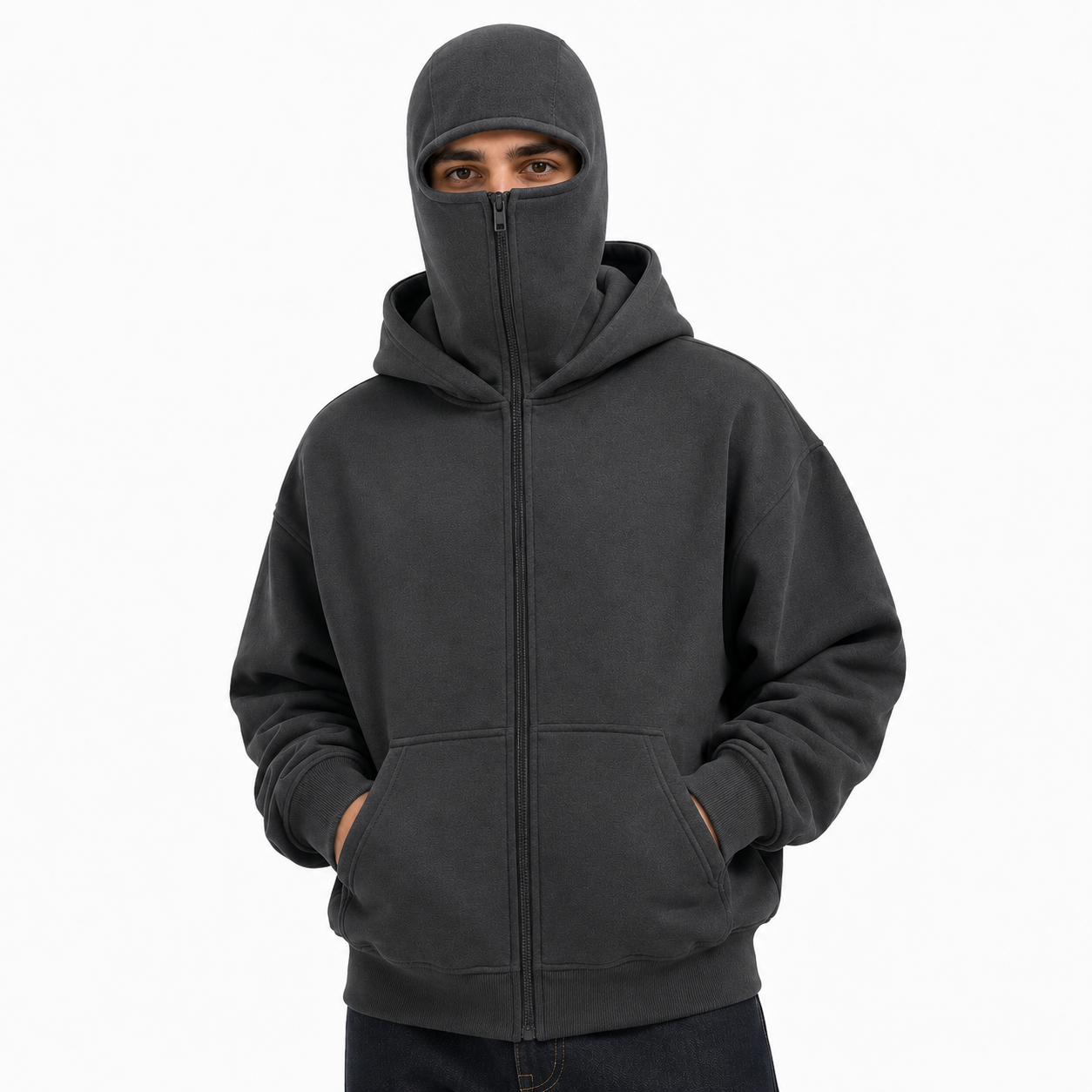 Chamarra Hoodie Oversized con Capucha Balaclava Integrada para Hombre
