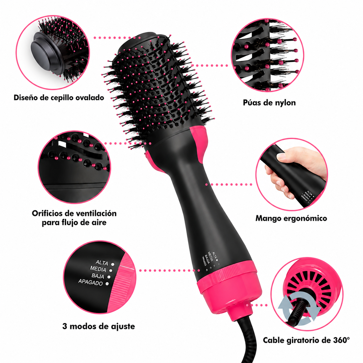 Cepillo secador y estilizador de cabello 2 en 1 One Step Liana — seca y alisa al mismo tiempo.