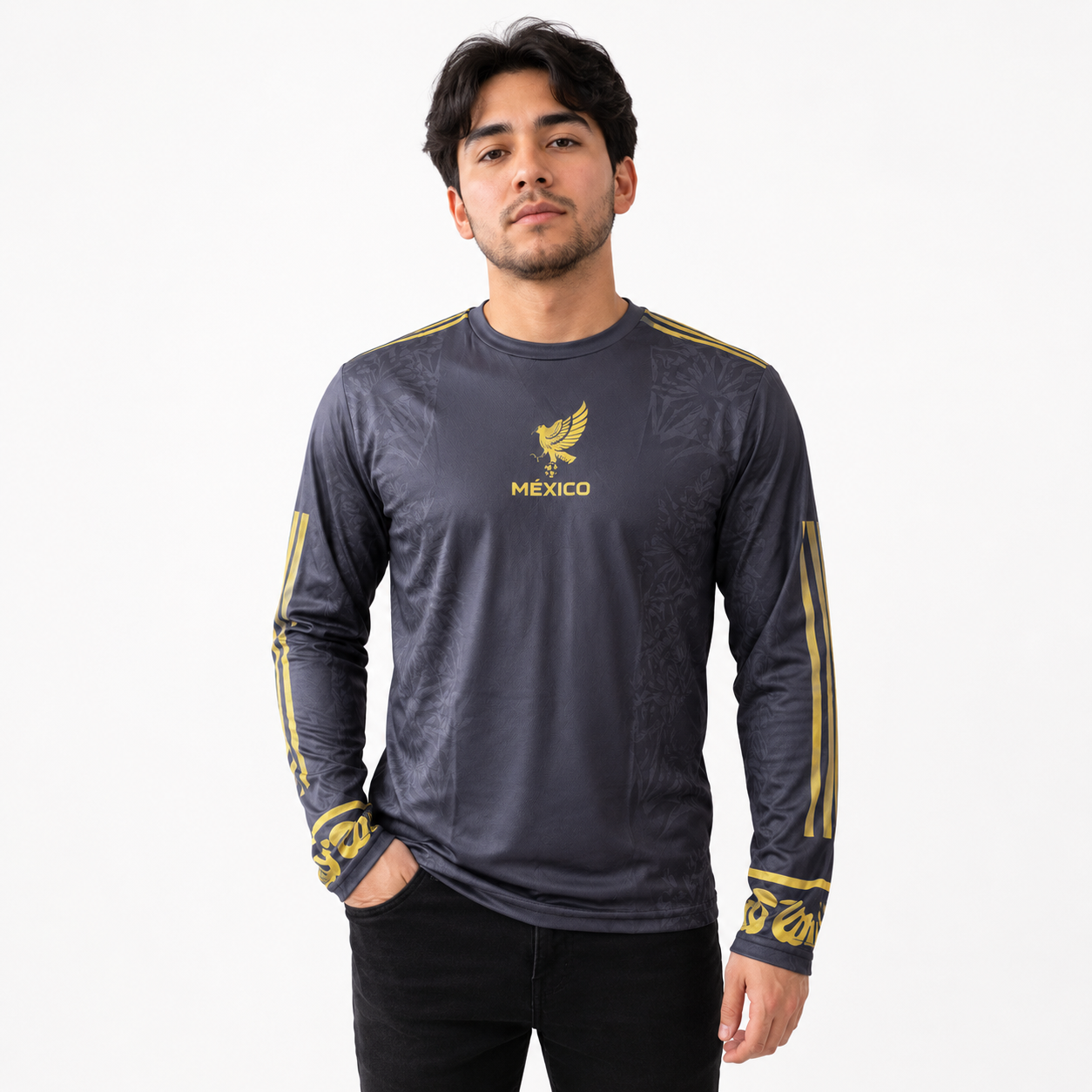Jersey manga larga México edición negra — águila dorada Hombre