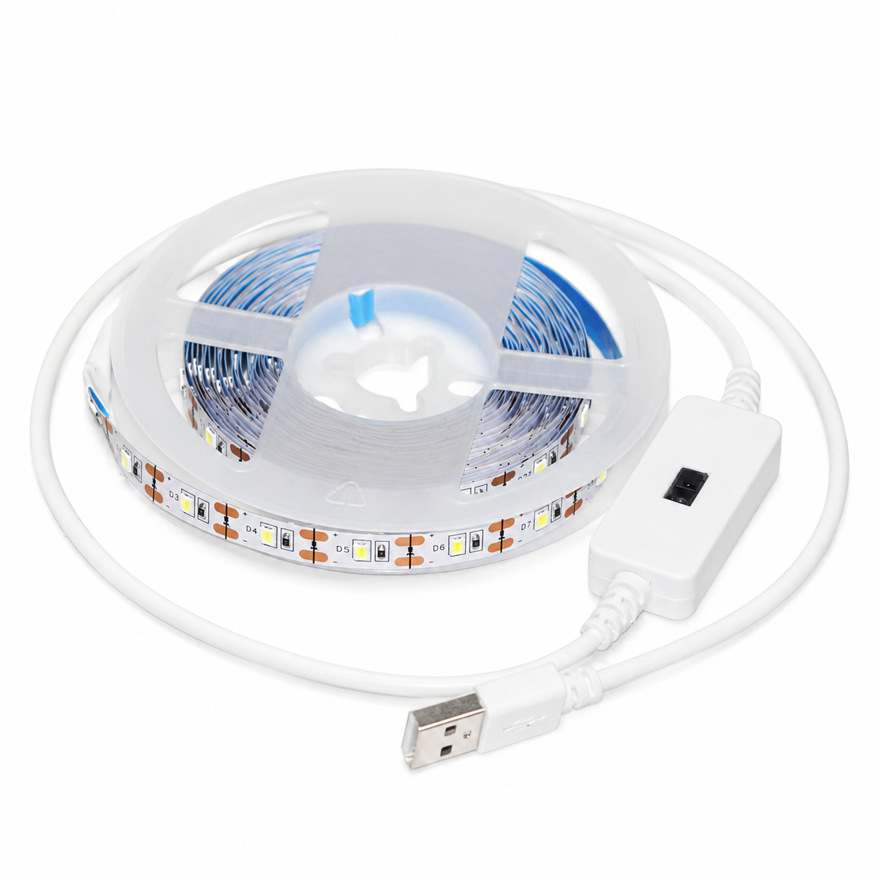 Tira LED USB con sensor de barrido de mano Lea — brillo ajustable, blanca o cálida, 2-4 metros.