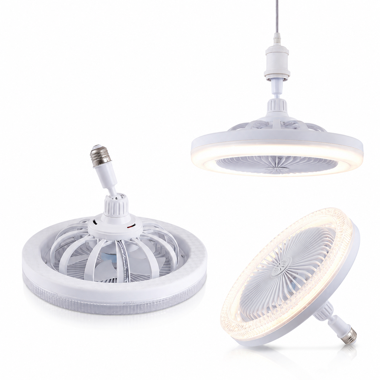 Ventilador de techo con luz LED E27 Dionisio — 30W, triple color, control remoto, 26 cm.