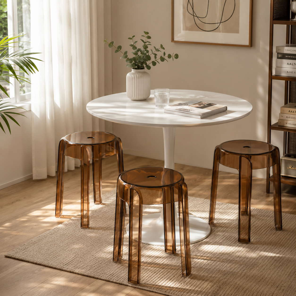 Silla de acrílico de gran espesor / taburete de plástico / taburete redondo apilable / banco sencillo de salón / silla de comedor / estilo moderno minimalista transparente