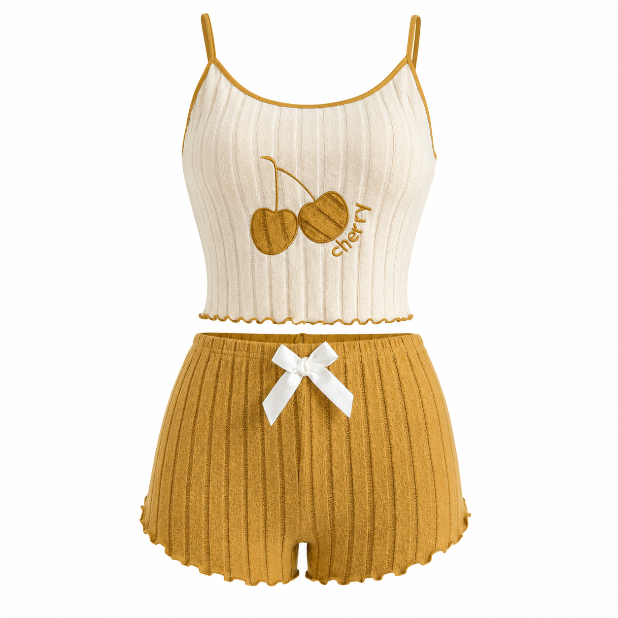 Conjunto pijama mujer 2 piezas Cherry — top camisola y shorts estilo coquette