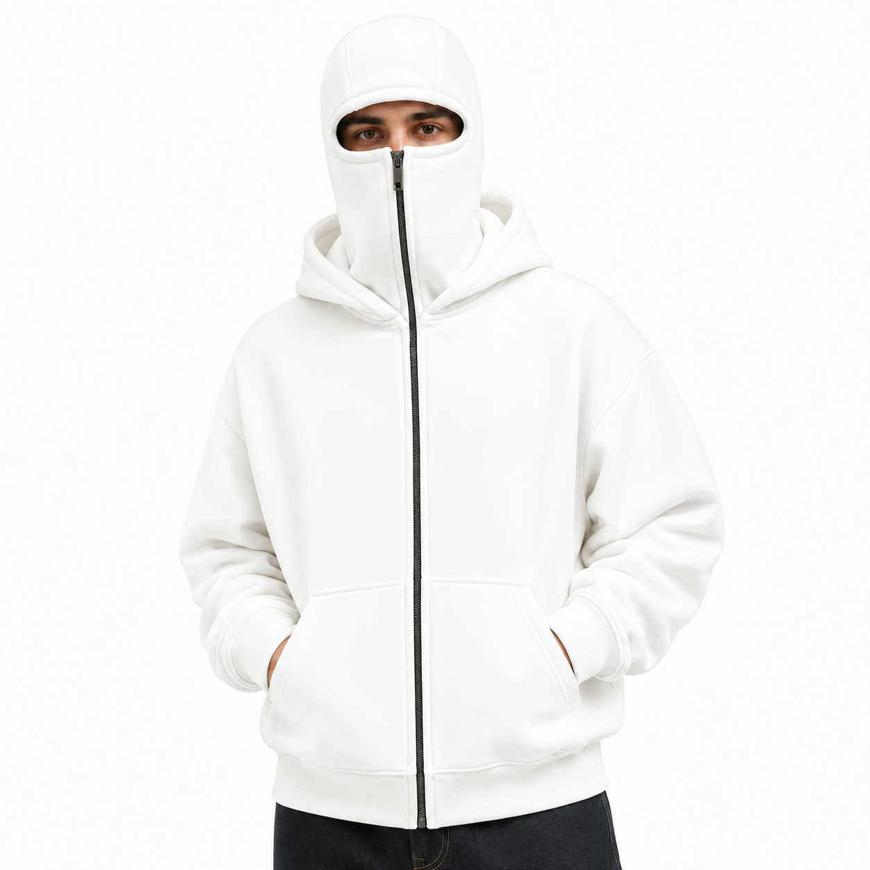 Chamarra Hoodie Oversized con Capucha Balaclava Integrada para Hombre