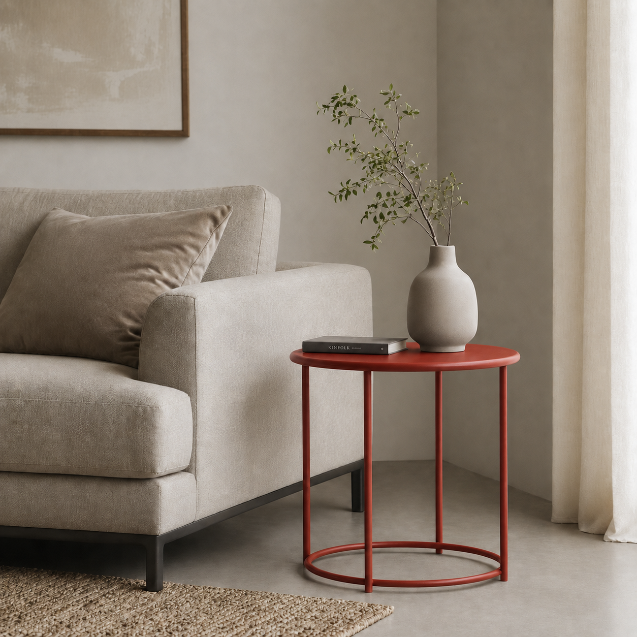 Mesa Auxiliar Redonda Marilyn – Acero, Color Rojo, Tablero 60 Cm, Base Circular