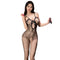 Bodystocking De Lencería Negro Solagne – Jacquard Floral, Rejilla y Entrepierna Abierta