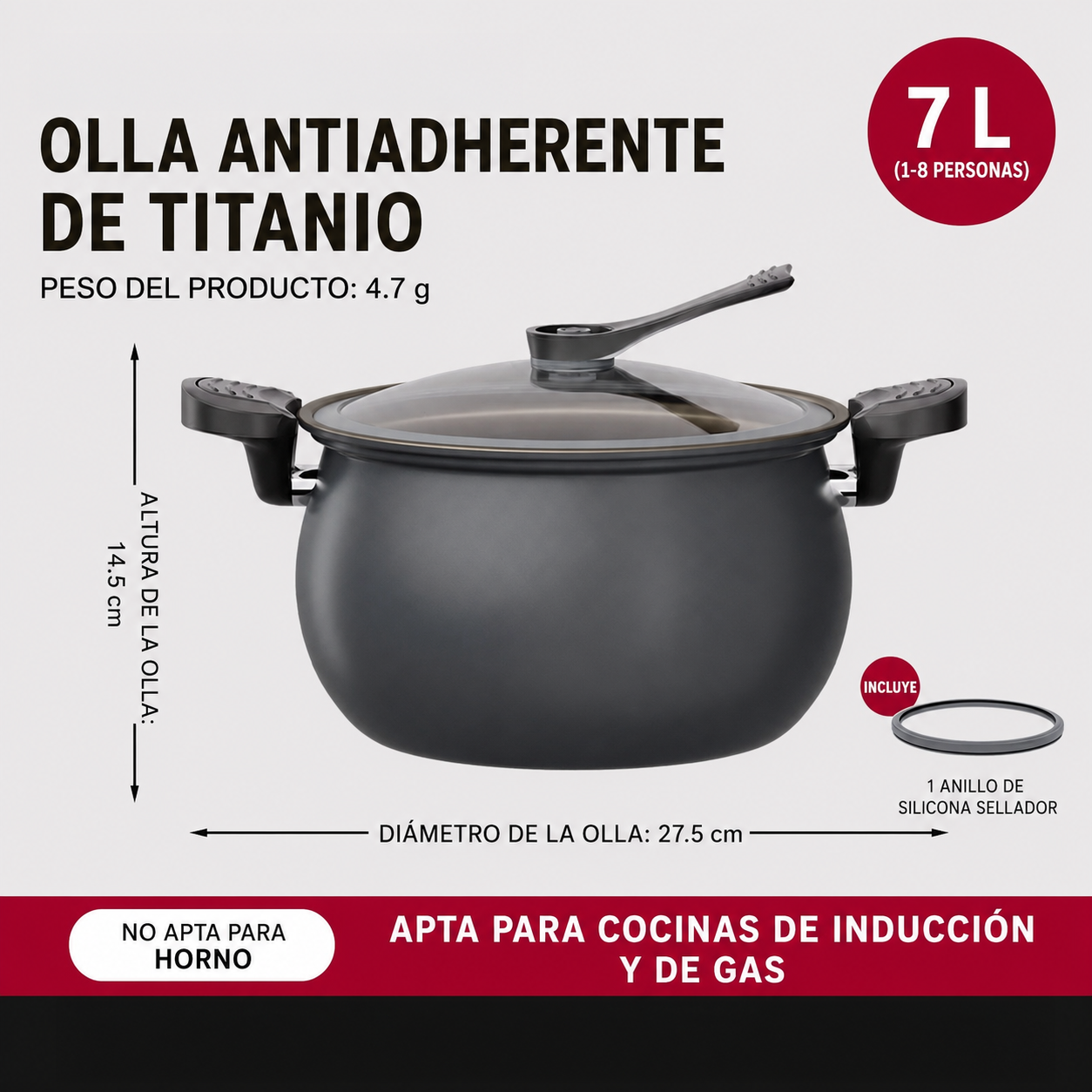 Olla micro-presión 7 L Tamar — 27.5 cm, inducción y gas